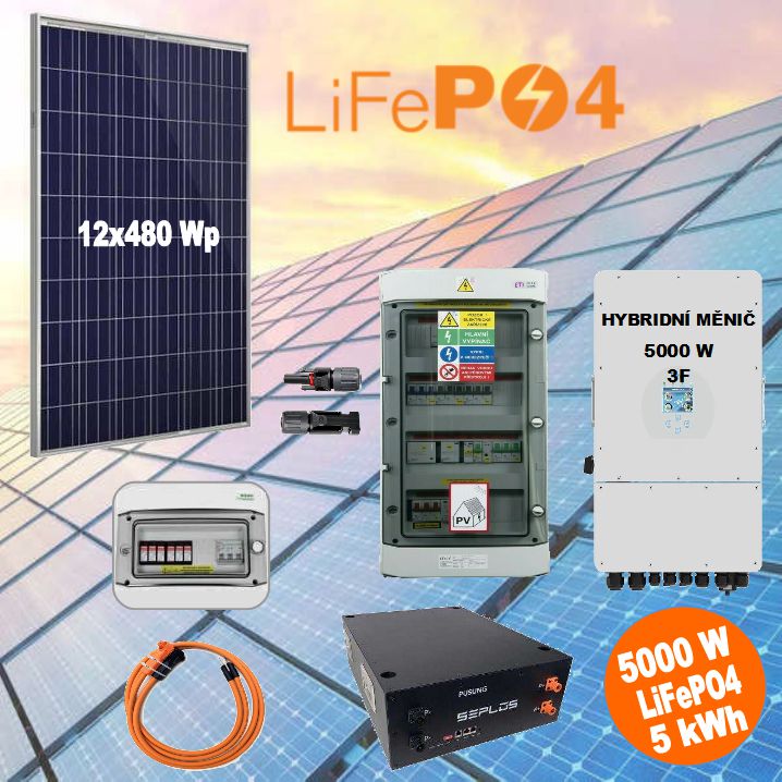 SW HybridGrid 5000L-3F solární elektrárna, 5kWp, Měnič 5kw, 5kWh LiFePO4