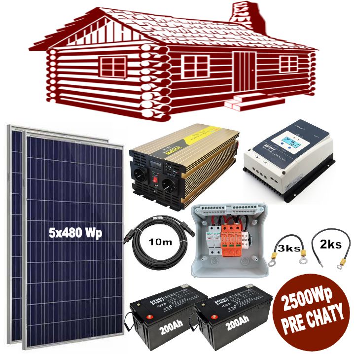 SW OffGrid 2500 Ostrovní solární elektrárna pro chatay 2400Wp,24V, 400 Ah, Měnič 3kW