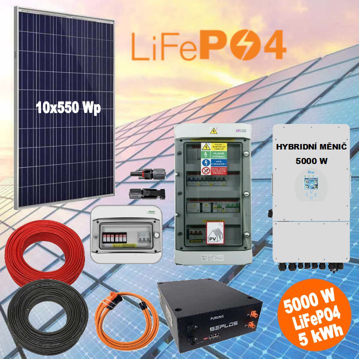 SW HybridGrid 5000L-3F solární elektrárna, 5kWp, Měnič 5kw, 5kWh LiFePO4