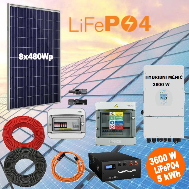 SW HybridGrid 3600-1F solární elektrárna, 3,6kWp, Měnič 3,6kw,1F, 5kwh LiFePO4