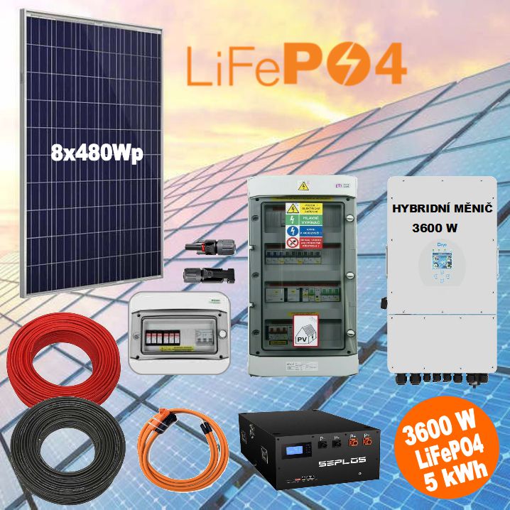 SW HybridGrid 3600-1F solární elektrárna, 3,6kWp, Měnič 3,6kw,1F, 5kwh LiFePO4